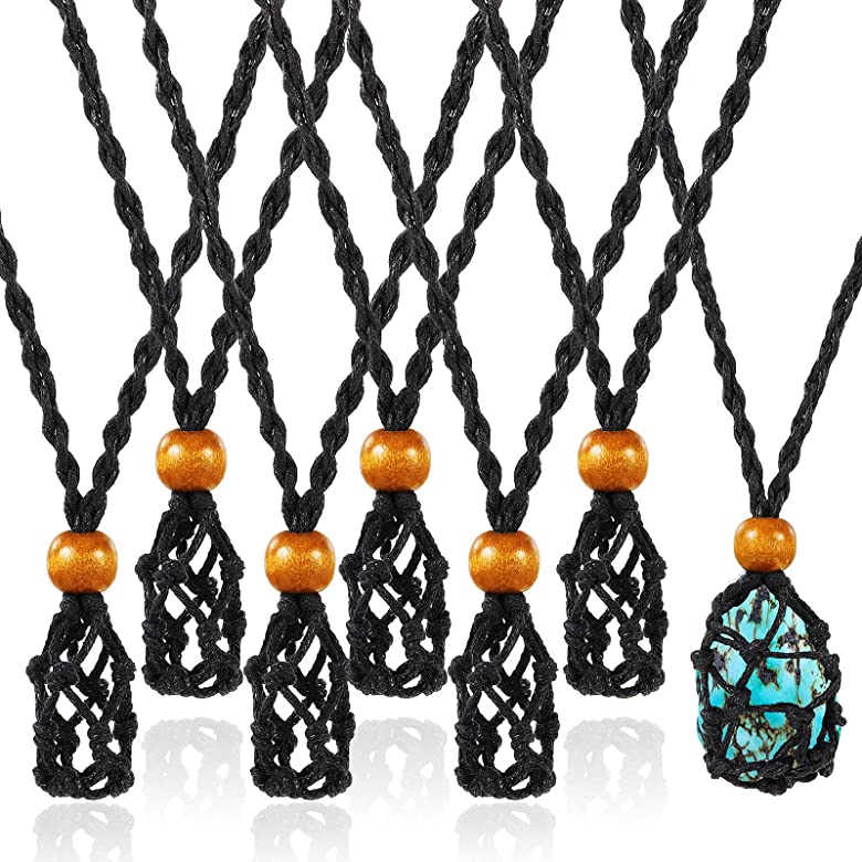 Macrame crystal holder necklace